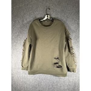 ALO Yoga Olive Green Distressed Sweatshirt